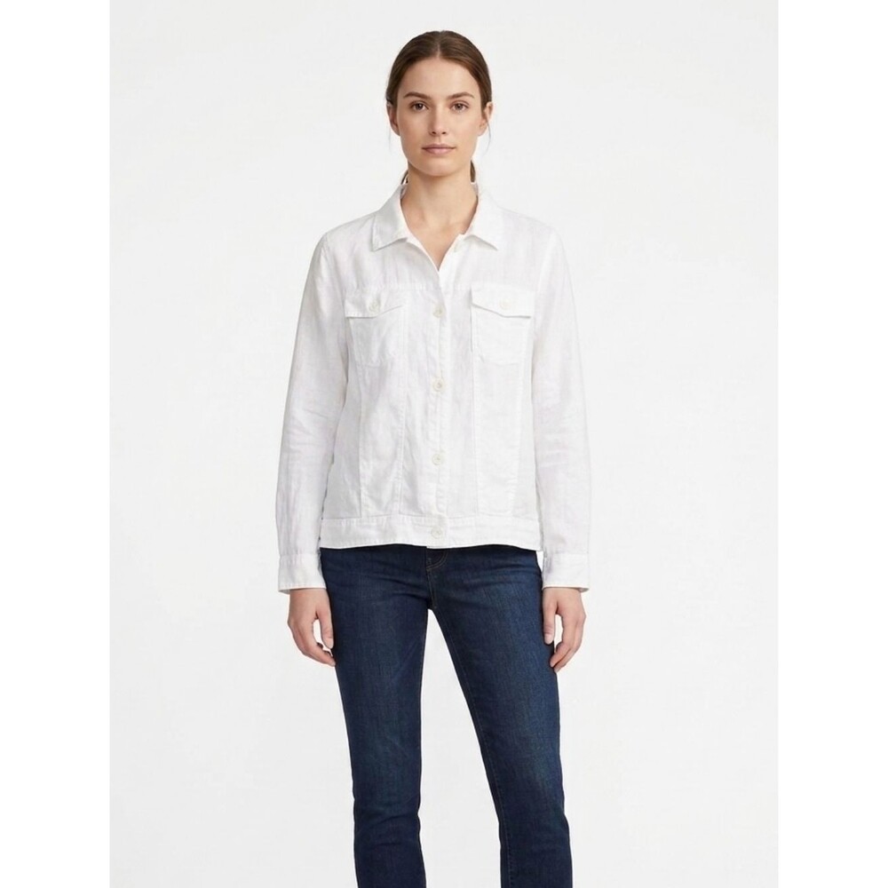 Cynthia Rowley 100% Linen White Shirt Jacket Size 1X Coastal Minimalist